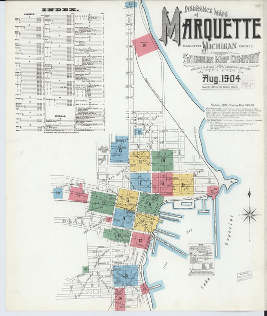 Sanborn Fire Insurance Map from Marquette, Marquette County, Michigan (1904), Sheet #0001 - Historic Sanborn Fire Insurance Map Print, vintage old map wall art, antique decor, genealogy gift, Michigan Michigan map