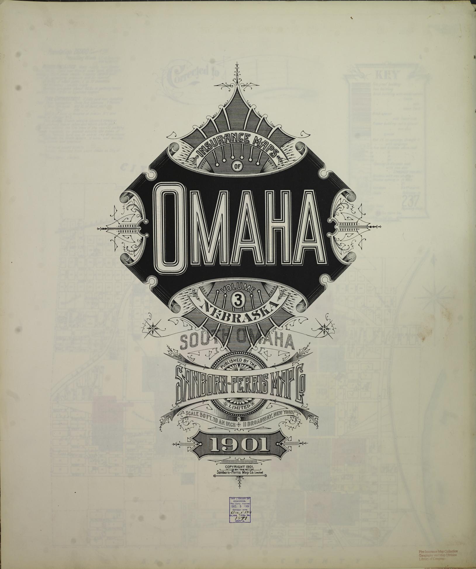 Sanborn Fire Insurance Map from Omaha, Douglas And Sarpy County, Nebraska (1901), Sheet #0001 - Complete Map Set gallery image, historic Sanborn map, vintage wall art, Nebraska Nebraska