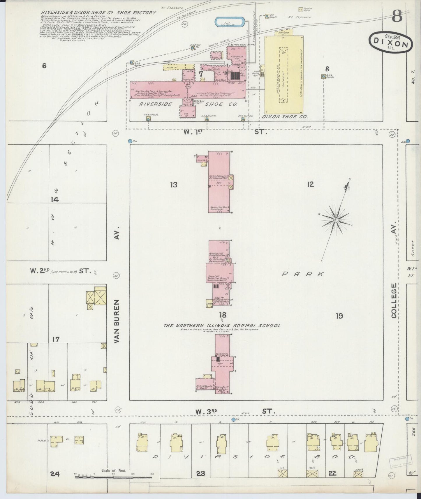 Sanborn Fire Insurance Map from Dixon, Lee County, Illinois (1891), Sheet #0008 - Complete Map Set gallery image, historic Sanborn map, vintage wall art, Illinois Illinois