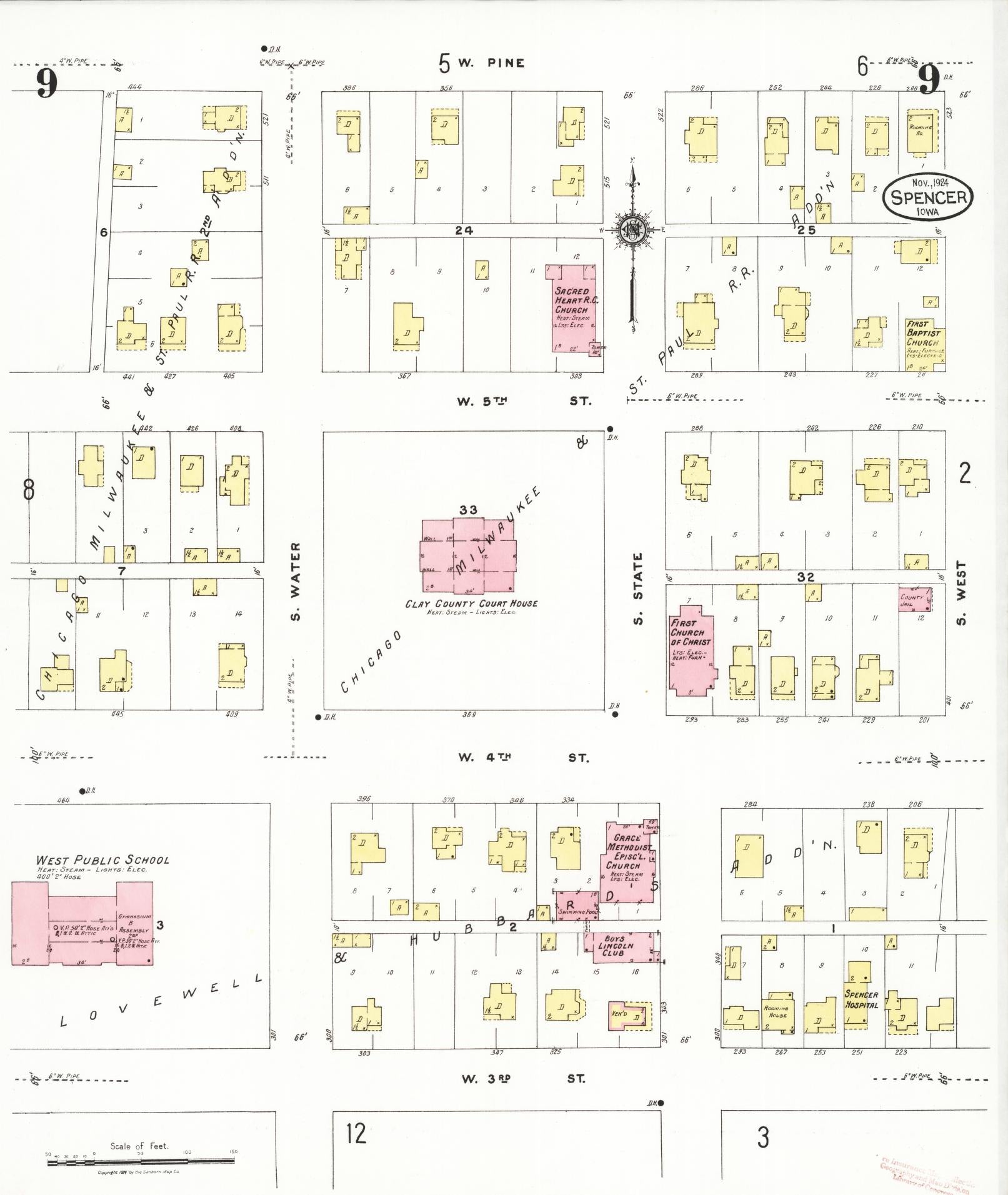 Sanborn Fire Insurance Map from Spencer, Clay County, Iowa (1924), Sheet #0009 - Historic Sanborn Fire Insurance Map Print