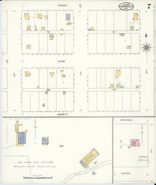 Sanborn Fire Insurance Map from Thermopolis, Hot Springs County, Wyoming (1907), Sheet #0007 - Historic Sanborn Fire Insurance Map Print, vintage old map wall art, antique decor, genealogy gift, Wyoming Wyoming map