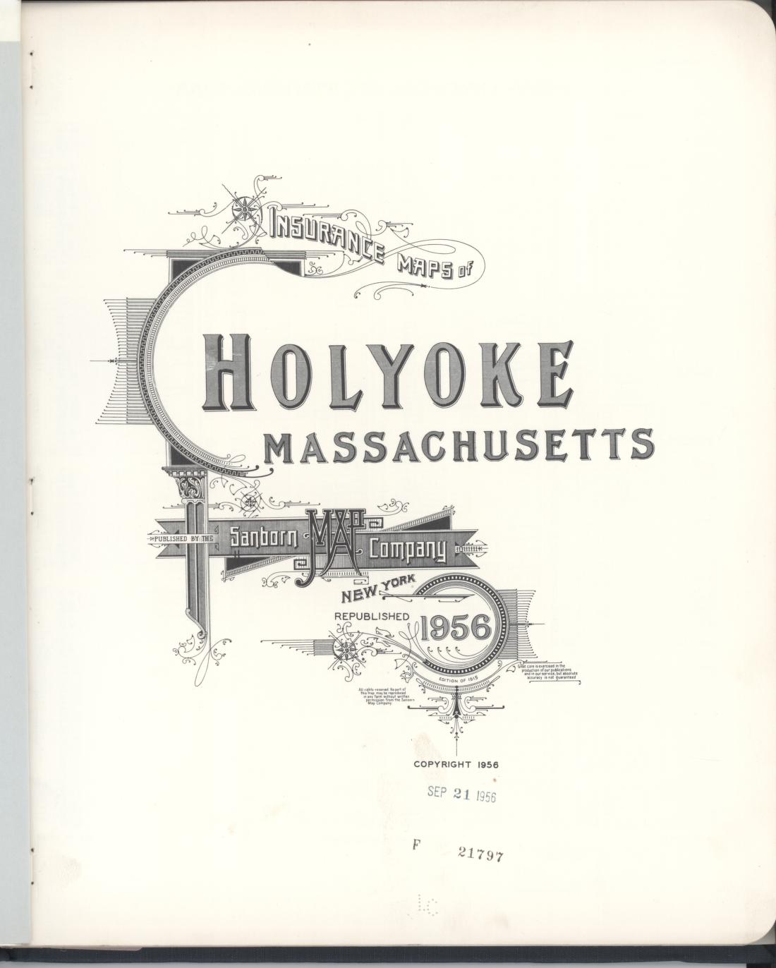 Sanborn Fire Insurance Map from Holyoke, Hampden County, Massachusetts (1956), Sheet #0001 - Historic Sanborn Fire Insurance Map Print, vintage old map wall art, antique decor, genealogy gift, Massachusetts Massachusetts map