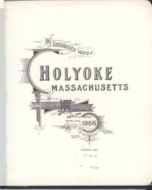 Sanborn Fire Insurance Map from Holyoke, Hampden County, Massachusetts (1956), Sheet #0001 - Historic Sanborn Fire Insurance Map Print, vintage old map wall art, antique decor, genealogy gift, Massachusetts Massachusetts map