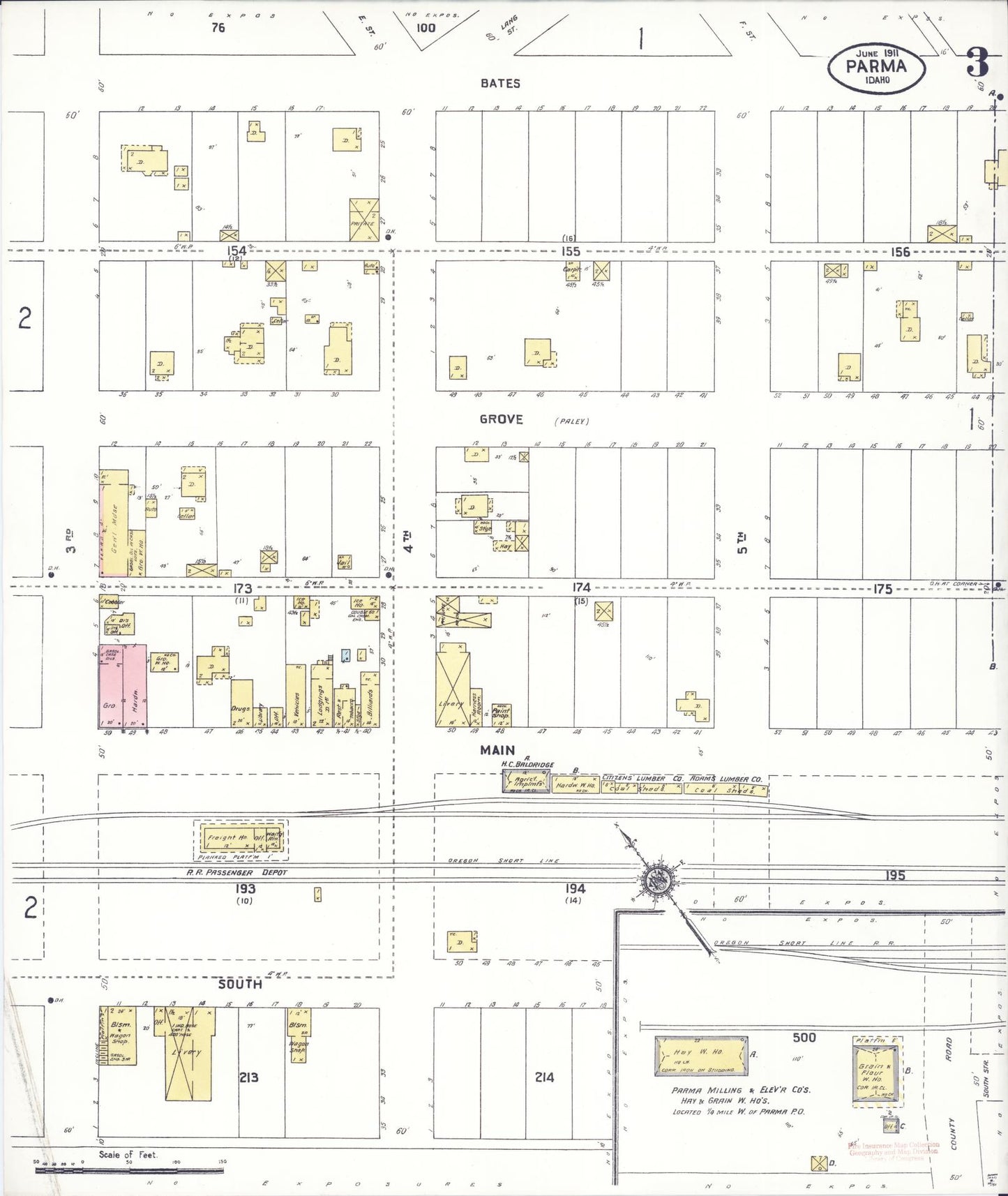 Sanborn Fire Insurance Map from Parma, Canyon County, Idaho (1911), Sheet #0003 - Historic Sanborn Fire Insurance Map Print, vintage old map wall art, antique decor, genealogy gift, Idaho Idaho map