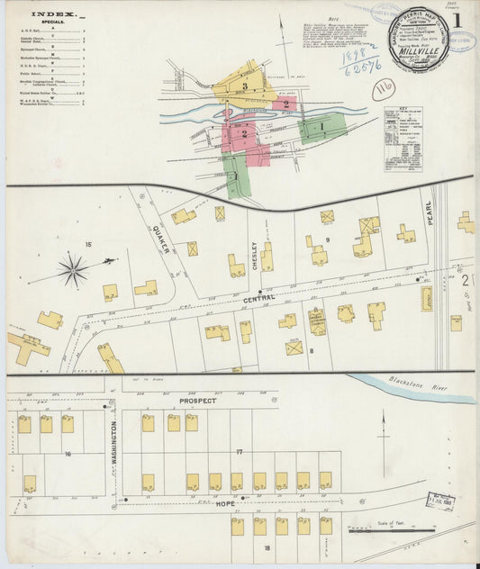 Sanborn Fire Insurance Map from Millville, Worcester County, Massachusetts (1898), Sheet #0001 - Complete Map Set gallery image, historic Sanborn map, vintage wall art, Massachusetts Massachusetts