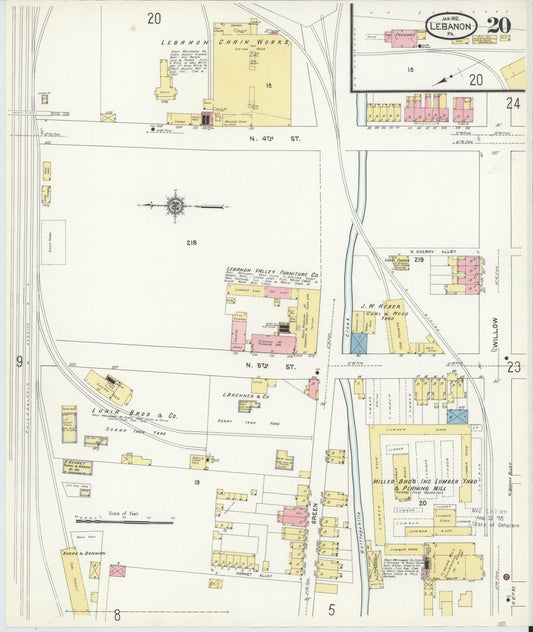 Sanborn Fire Insurance Map from Lebanon, Lebanon County, Pennsylvania (1912), Sheet #0020 - Historic Sanborn Fire Insurance Map Print, vintage old map wall art, antique decor, genealogy gift, Pennsylvania Pennsylvania map