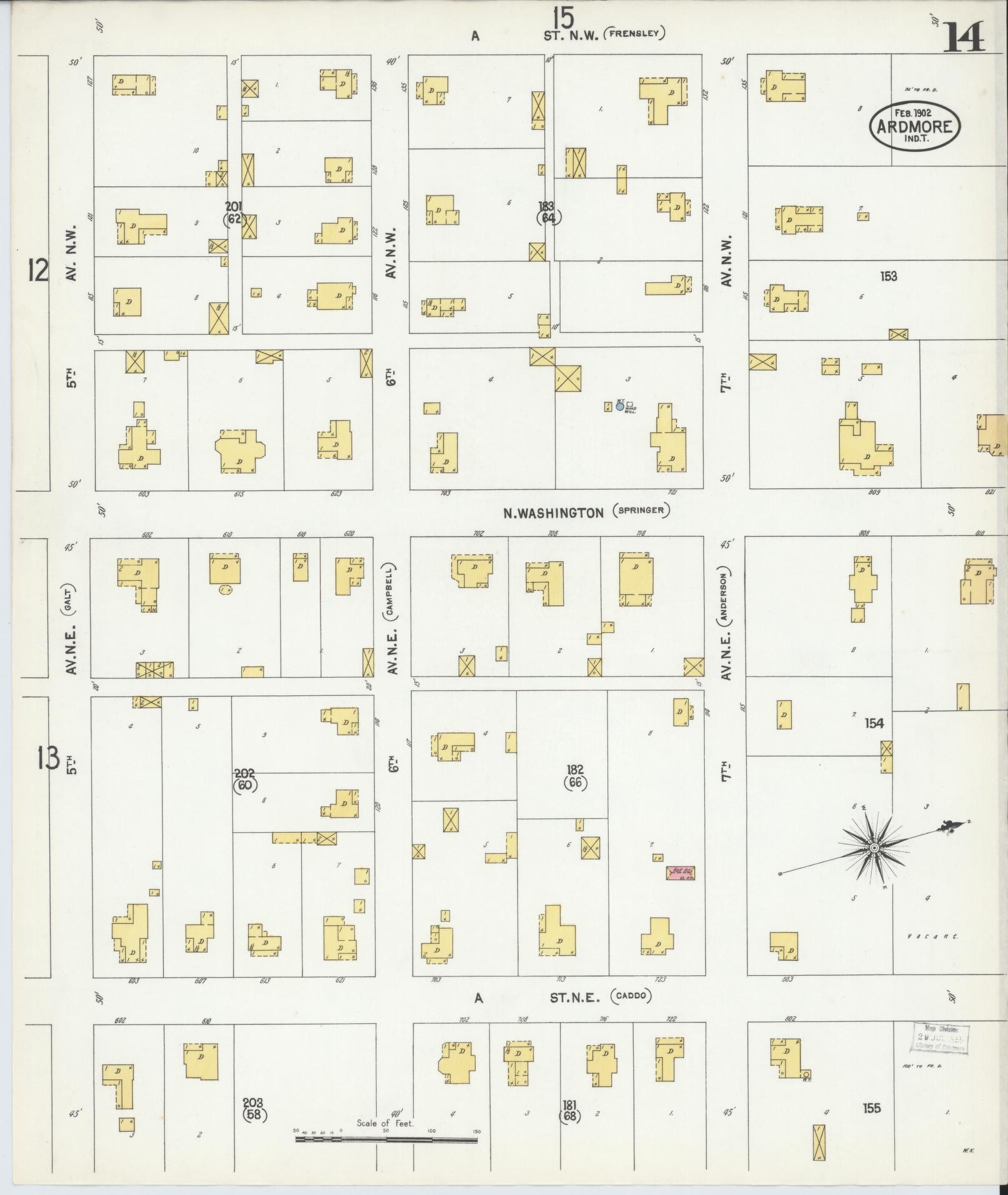 Sanborn Fire Insurance Map from Ardmore, Carter County, Oklahoma (1902), Sheet #0014 - Complete Map Set gallery image, historic Sanborn map, vintage wall art, Oklahoma Oklahoma