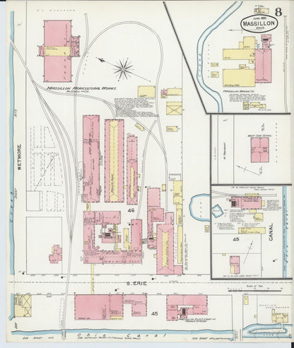 Sanborn Fire Insurance Map from Massillon, Stark County, Ohio (1892), Sheet #0008 - Historic Sanborn Fire Insurance Map Print, vintage old map wall art, antique decor, genealogy gift, Ohio Ohio map