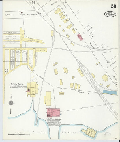 Sanborn Fire Insurance Map from Cadillac, Wexford County, Michigan (1914), Sheet #0028 - Historic Sanborn Fire Insurance Map Print, vintage old map wall art, antique decor, genealogy gift, Michigan Michigan map