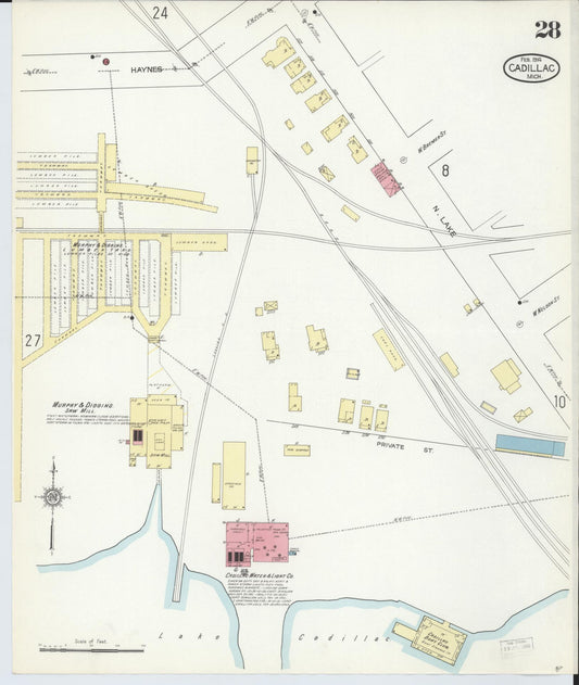 Sanborn Fire Insurance Map from Cadillac, Wexford County, Michigan (1914), Sheet #0028 - Historic Sanborn Fire Insurance Map Print, vintage old map wall art, antique decor, genealogy gift, Michigan Michigan map