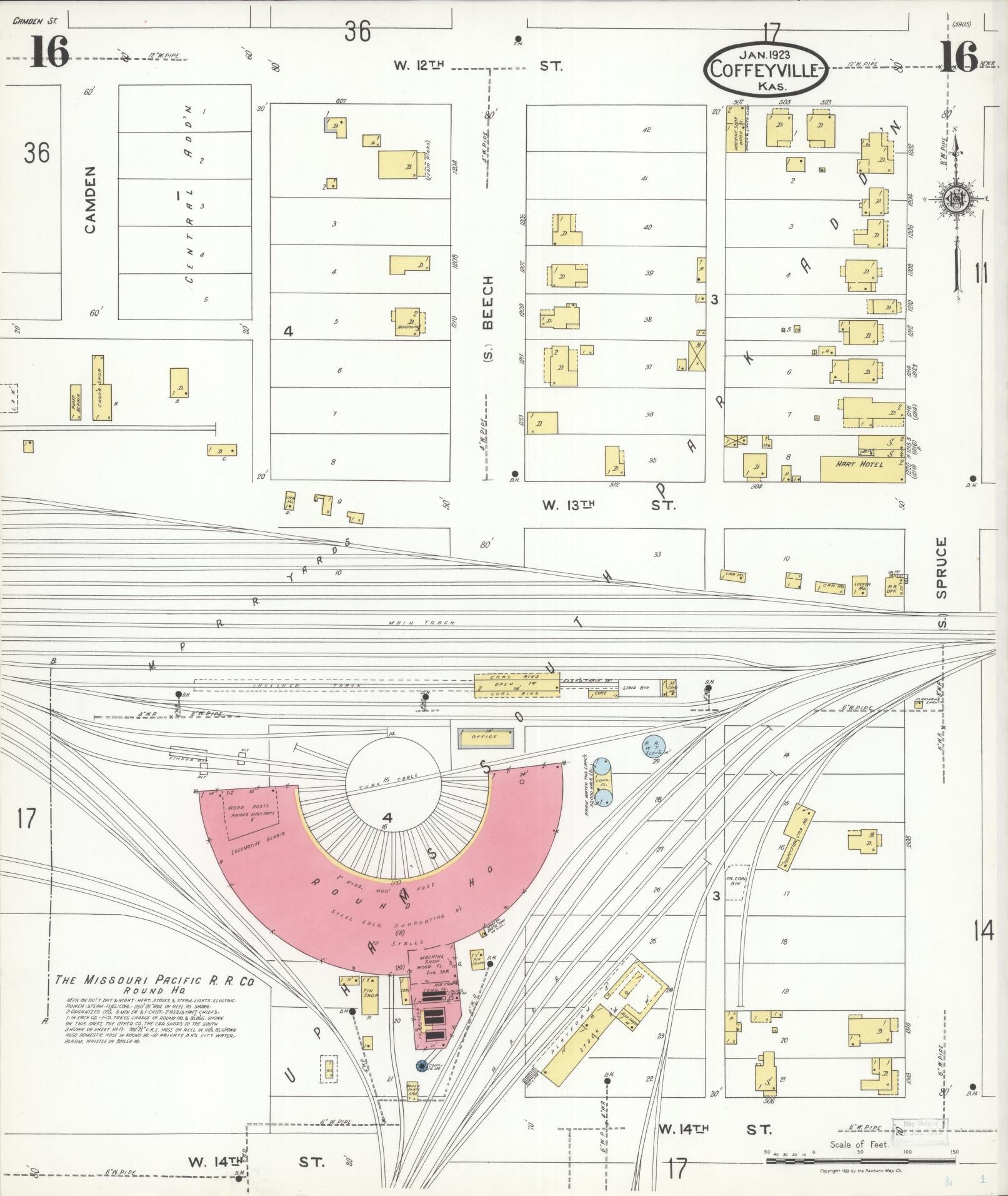 Sanborn Fire Insurance Map from Coffeyville, Montgomery County, Kansas (1923), Sheet #0016 - Historic Sanborn Fire Insurance Map Print, vintage old map wall art, antique decor, genealogy gift, Kansas Kansas map