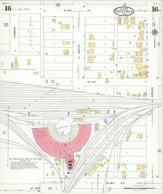 Sanborn Fire Insurance Map from Coffeyville, Montgomery County, Kansas (1923), Sheet #0016 - Historic Sanborn Fire Insurance Map Print, vintage old map wall art, antique decor, genealogy gift, Kansas Kansas map