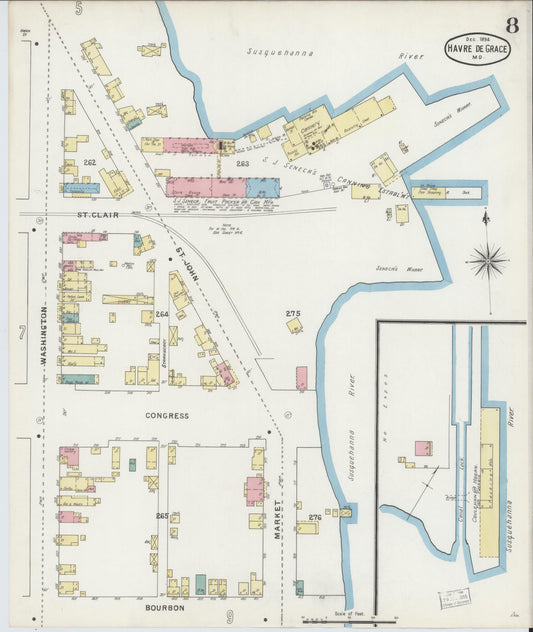 Sanborn Fire Insurance Map from Havre De Grace, Harford County, Maryland (1894), Sheet #0008 - Historic Sanborn Fire Insurance Map Print, vintage old map wall art, antique decor, genealogy gift, Maryland Maryland map