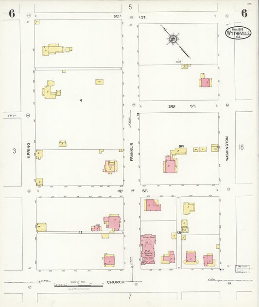 Sanborn Fire Insurance Map from Wytheville, Wythe County, Virginia (1926), Sheet #0006 - Historic Sanborn Fire Insurance Map Print, vintage old map wall art, antique decor, genealogy gift, Virginia Virginia map