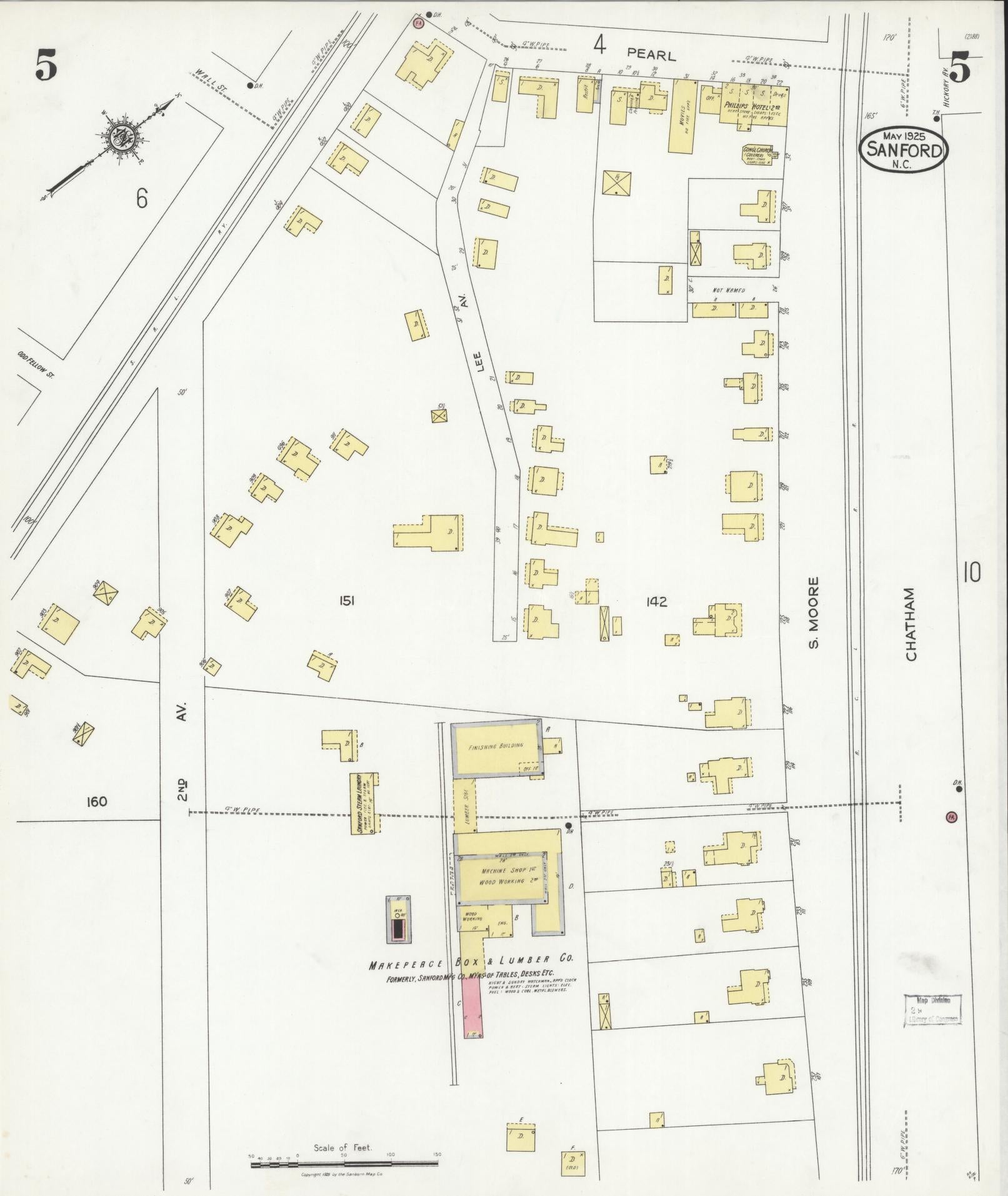 Sanborn Fire Insurance Map from Sanford, Lee County, North Carolina (1925), Sheet #0005 - Complete Map Set gallery image, historic Sanborn map, vintage wall art, North Carolina North Carolina