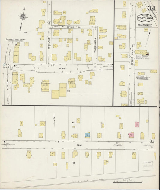 Sanborn Fire Insurance Map from Cortland, Cortland County, New York (1915), Sheet #0034 - Historic Sanborn Fire Insurance Map Print, vintage old map wall art, antique decor, genealogy gift, New York New York map