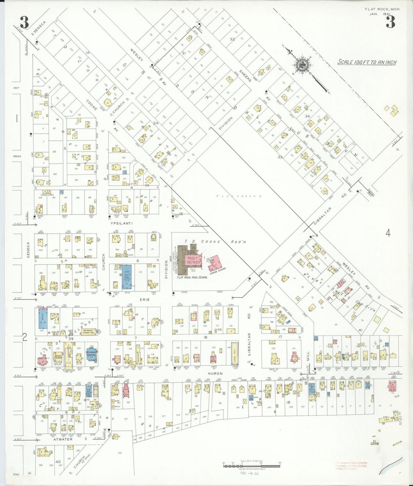 Sanborn Fire Insurance Map from Flat Rock, Wayne County, Michigan (1941), Sheet #0003 - Complete Map Set gallery image, historic Sanborn map, vintage wall art, Michigan Michigan