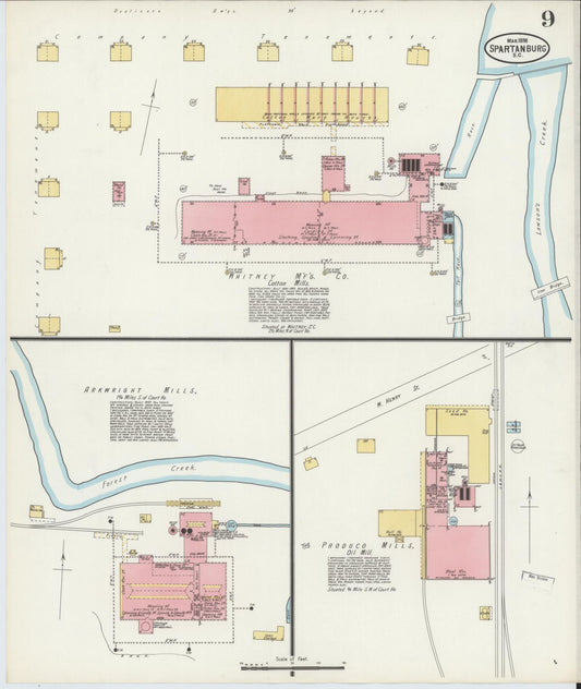 Sanborn Fire Insurance Map from Spartanburg, Spartanburg County, South Carolina (1898), Sheet #0009 - Historic Sanborn Fire Insurance Map Print, vintage old map wall art, antique decor, genealogy gift, South Carolina South Carolina map