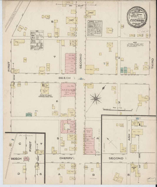 Sanborn Fire Insurance Map from Cochran, Bleckley County, Georgia (1885), Sheet #0001 - Historic Sanborn Fire Insurance Map Print, vintage old map wall art, antique decor, genealogy gift, Georgia Georgia map