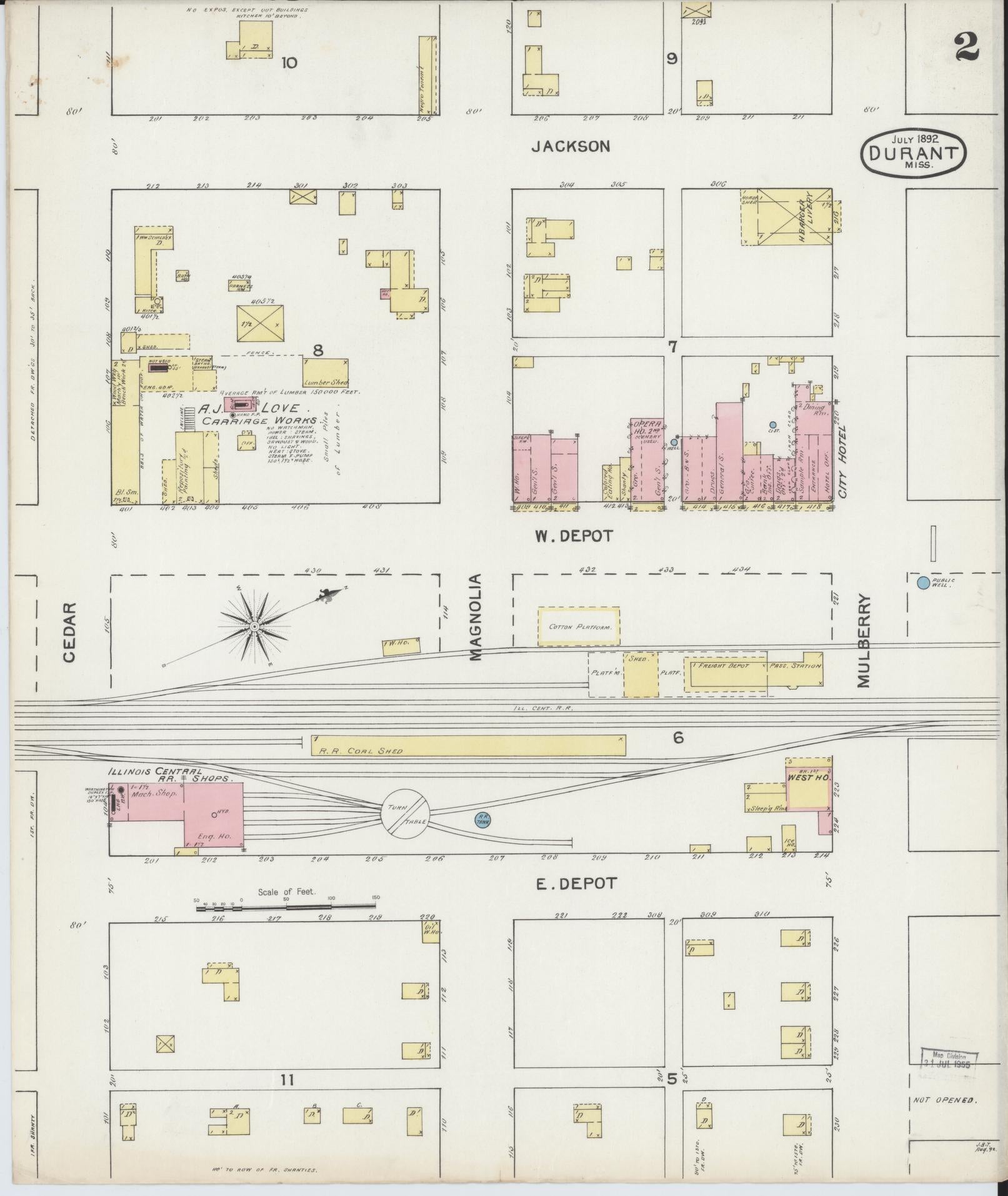 Sanborn Fire Insurance Map from Durant, Holmes County, Mississippi (1892), Sheet #0002 - Historic Sanborn Fire Insurance Map Print, vintage old map wall art, antique decor, genealogy gift, Mississippi Mississippi map