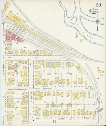 Sanborn Fire Insurance Map from Olean, Cattaraugus County, New York (1915), Sheet #0023 - Historic Sanborn Fire Insurance Map Print, vintage old map wall art, antique decor, genealogy gift, New York New York map