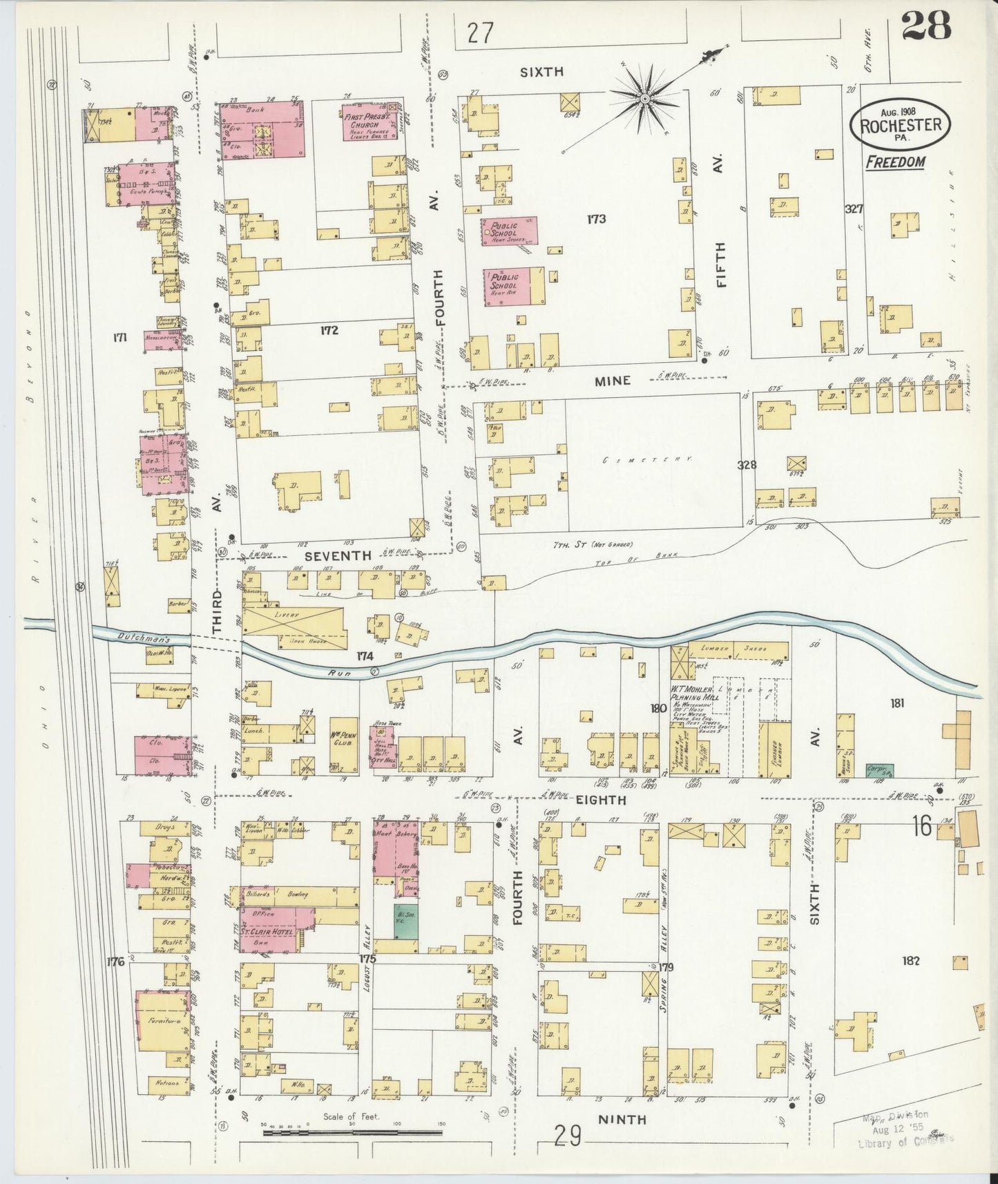 Sanborn Fire Insurance Map from Rochester, Beaver County, Pennsylvania (1908), Sheet #0027 - Historic Sanborn Fire Insurance Map Print, vintage old map wall art, antique decor, genealogy gift, Pennsylvania Pennsylvania map