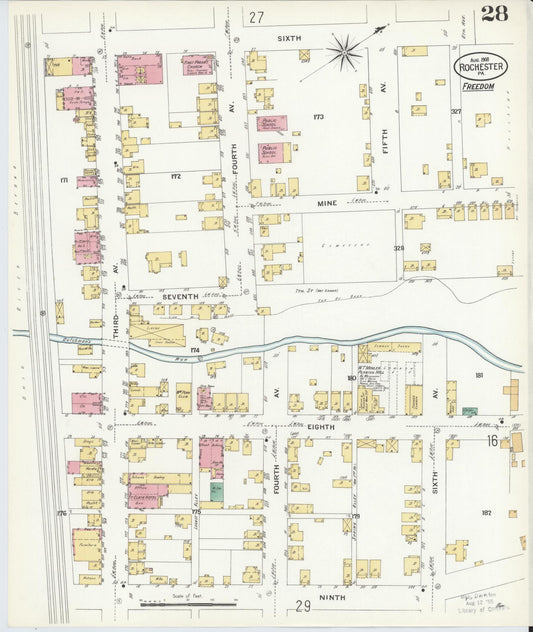 Sanborn Fire Insurance Map from Rochester, Beaver County, Pennsylvania (1908), Sheet #0027 - Historic Sanborn Fire Insurance Map Print, vintage old map wall art, antique decor, genealogy gift, Pennsylvania Pennsylvania map