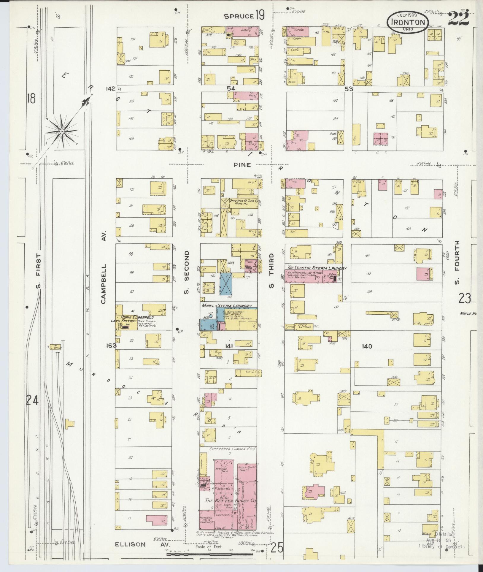 Sanborn Fire Insurance Map from Ironton, Lawrence County, Ohio (1909), Sheet #0022 - Historic Sanborn Fire Insurance Map Print, vintage old map wall art, antique decor, genealogy gift, Ohio Ohio map