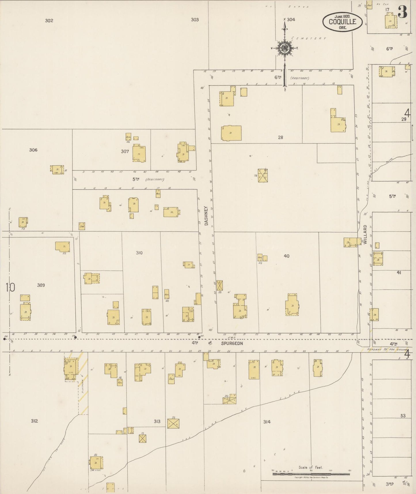 Sanborn Fire Insurance Map from Coquille, Coos County, Oregon (1920), Sheet #0003 - Complete Map Set gallery image, historic Sanborn map, vintage wall art, Oregon Oregon