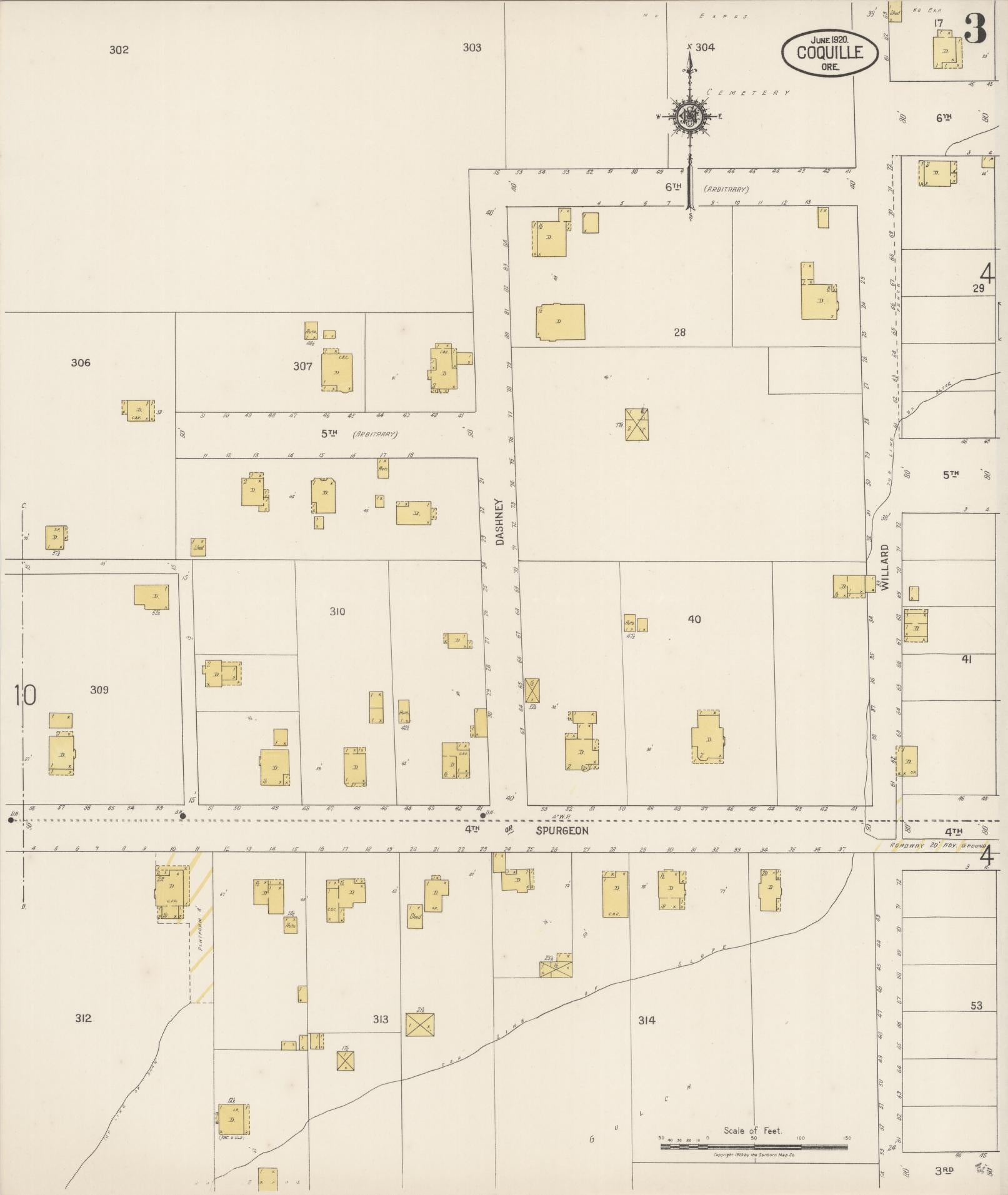 Sanborn Fire Insurance Map from Coquille, Coos County, Oregon (1920), Sheet #0003 - Complete Map Set gallery image, historic Sanborn map, vintage wall art, Oregon Oregon