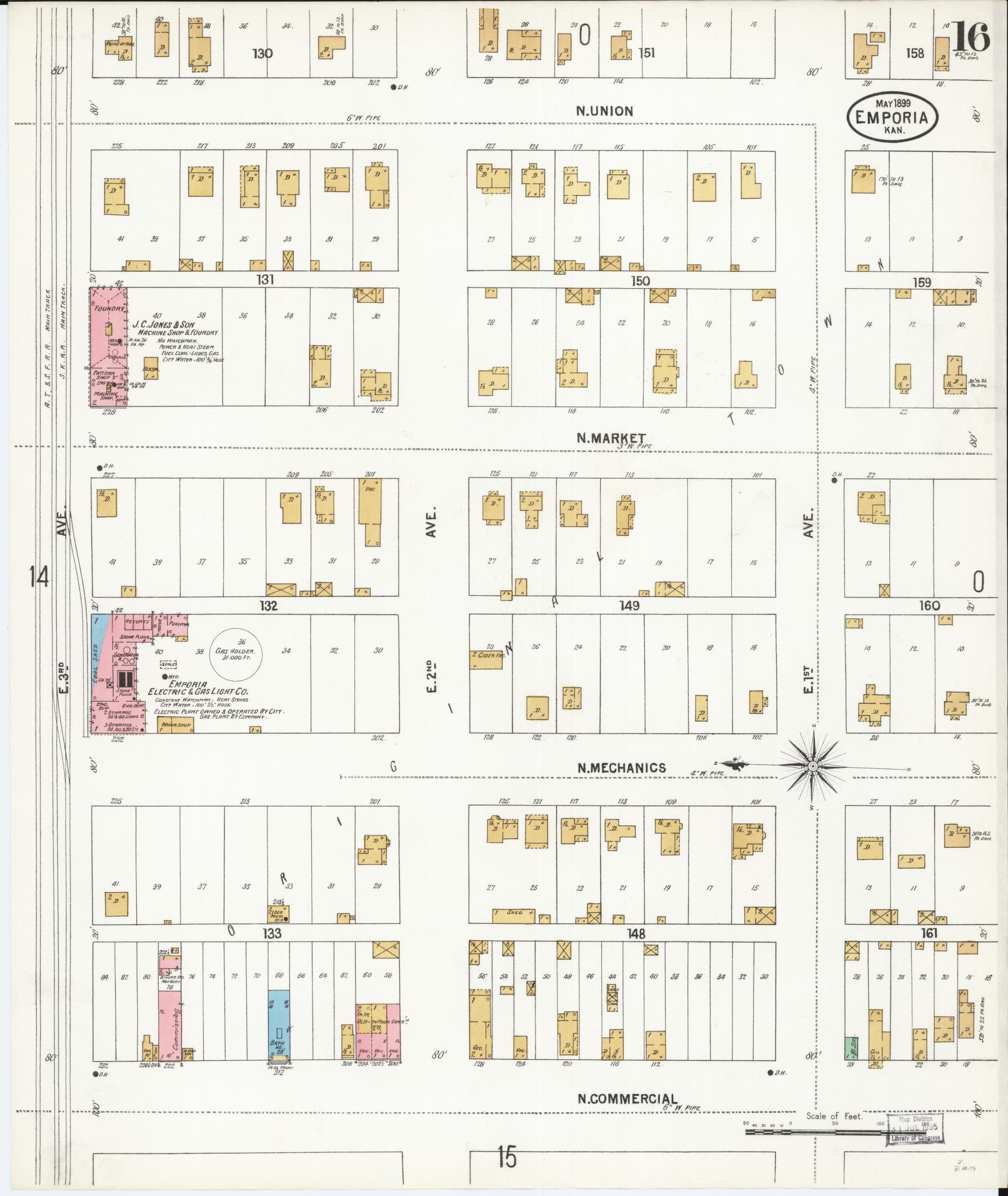 Sanborn Fire Insurance Map from Emporia, Lyon County, Kansas (1899), Sheet #0016 - Complete Map Set gallery image, historic Sanborn map, vintage wall art, Kansas Kansas