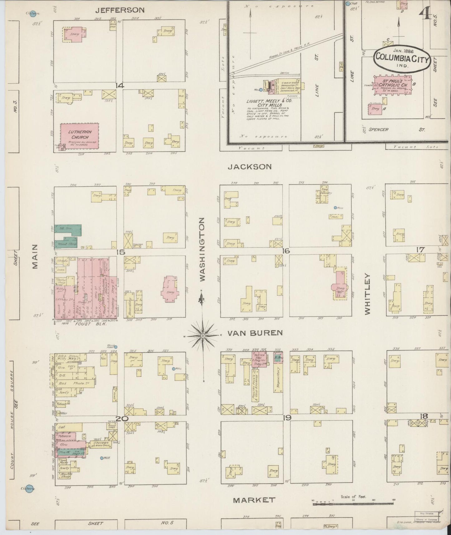 Sanborn Fire Insurance Map from Columbia City, Whitley County, Indiana (1886), Sheet #0004 - Complete Map Set gallery image, historic Sanborn map, vintage wall art, Indiana Indiana