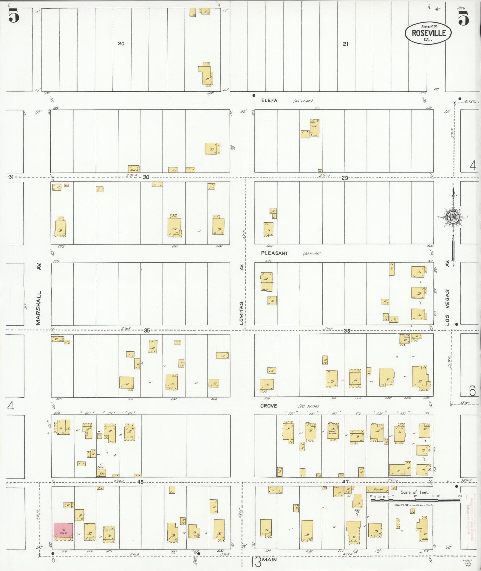 Sanborn Fire Insurance Map from Roseville, Placer County, California (1925), Sheet #0005 - Complete Map Set gallery image, historic Sanborn map, vintage wall art, California California