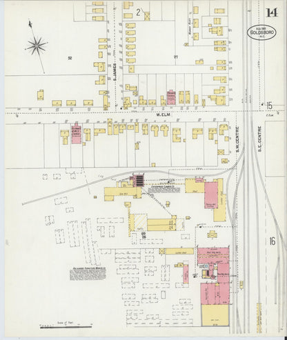 Sanborn Fire Insurance Map from Goldsboro, Wayne County, North Carolina (1901), Sheet #0014 - Complete Map Set gallery image, historic Sanborn map, vintage wall art, North Carolina North Carolina