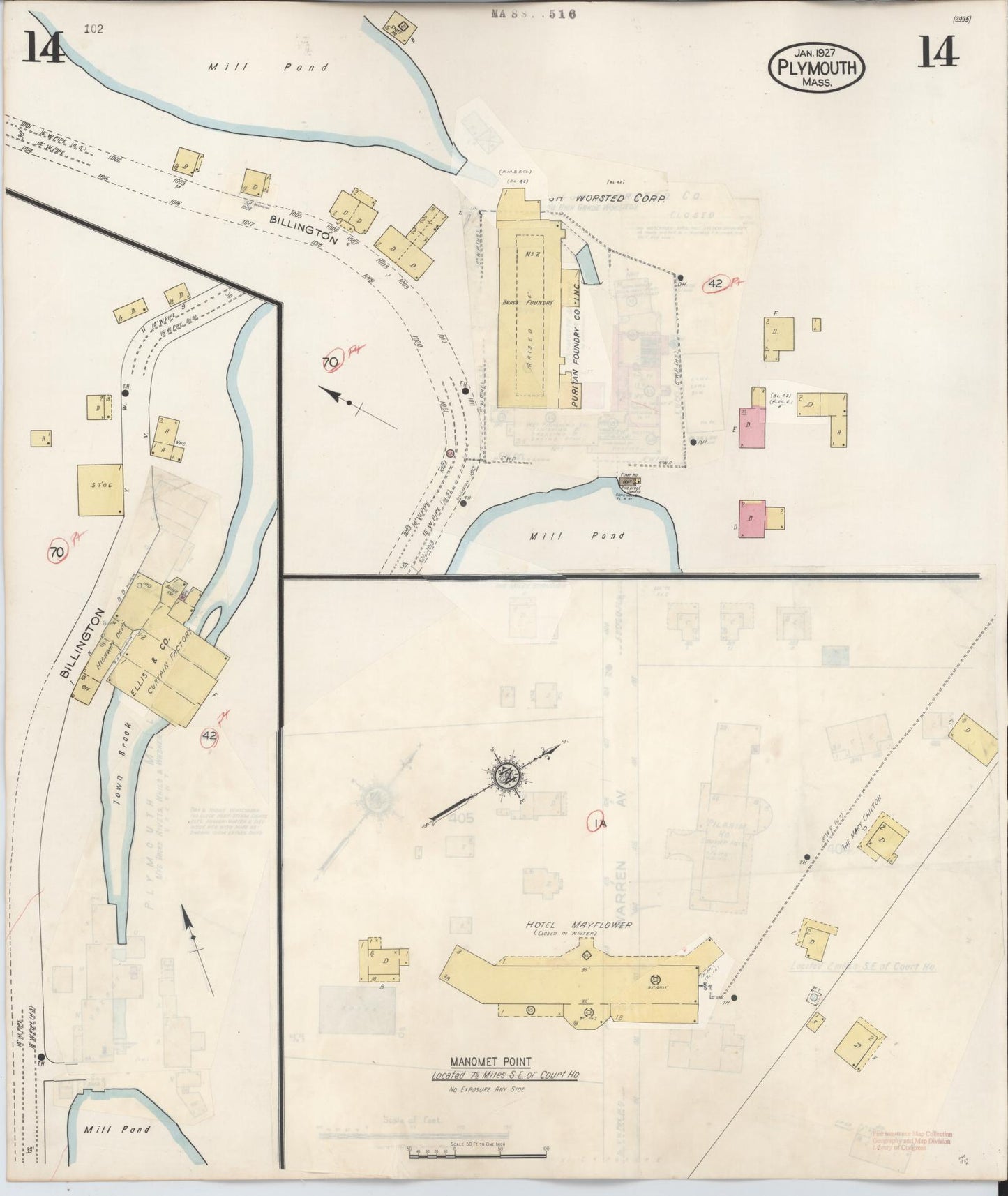 Sanborn Fire Insurance Map from Plymouth, Plymouth County, Massachusetts (1948), Sheet #0014 - Historic Sanborn Fire Insurance Map Print, vintage old map wall art, antique decor, genealogy gift, Massachusetts Massachusetts map