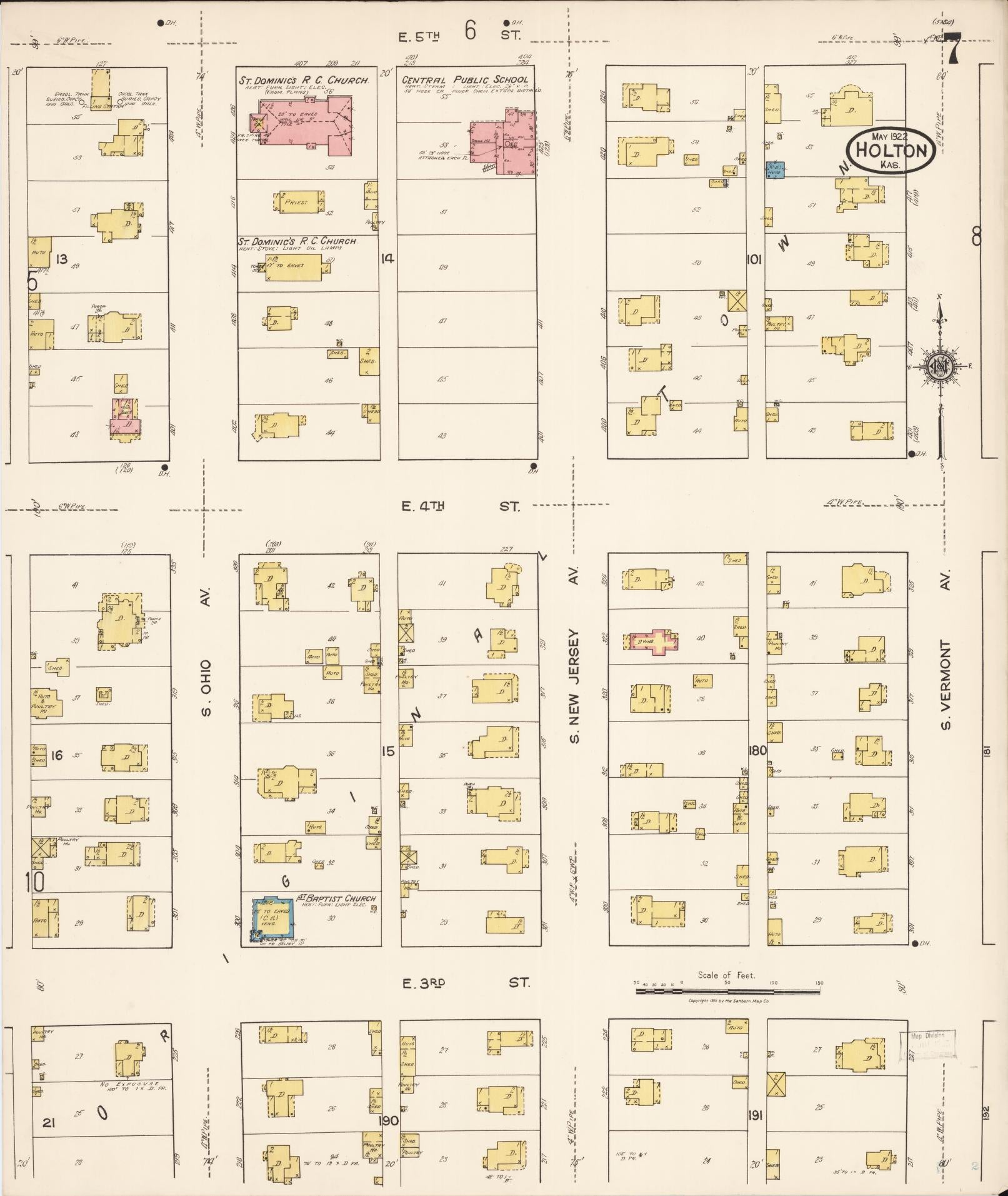 Sanborn Fire Insurance Map from Holton, Jackson County, Kansas (1922), Sheet #0007 - Historic Sanborn Fire Insurance Map Print, vintage old map wall art, antique decor, genealogy gift, Kansas Kansas map