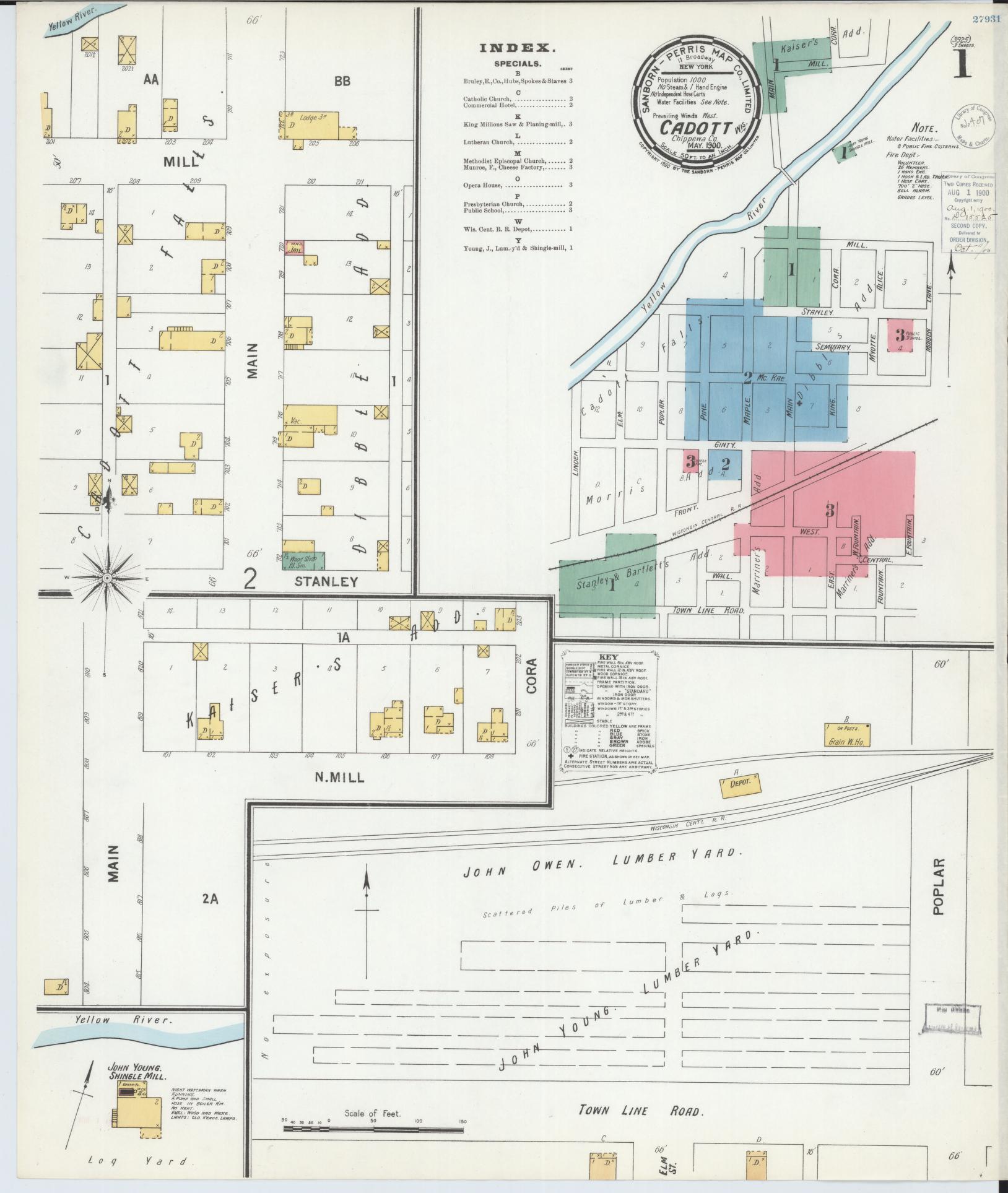 Sanborn Fire Insurance Map from Cadott, Chippewa County, Wisconsin (1900), Sheet #0001 - Complete Map Set gallery image, historic Sanborn map, vintage wall art, Wisconsin Wisconsin