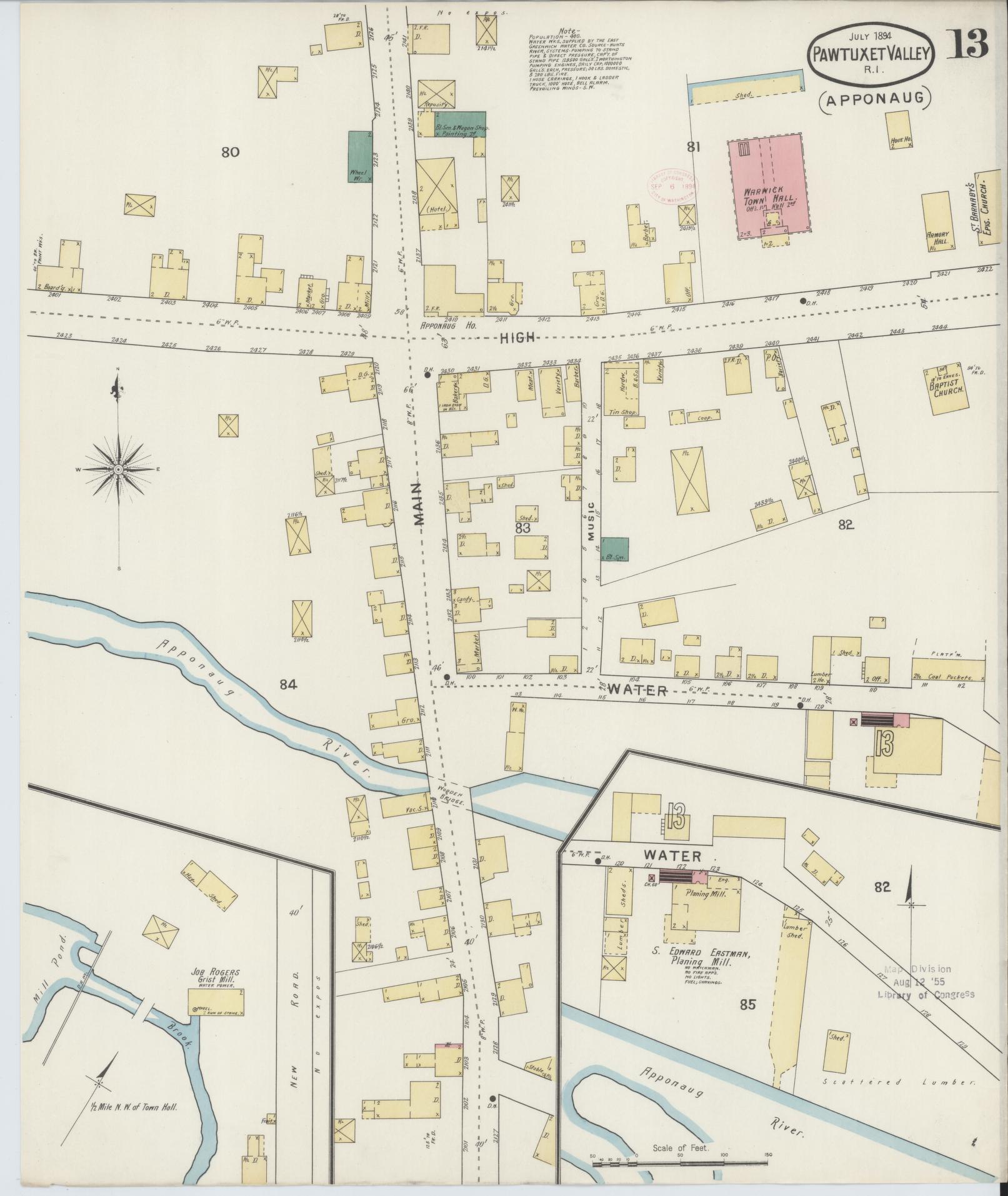 Sanborn Fire Insurance Map from Pawtuxet Valley, Kent and Providence Counties, Rhode Island (1894), Sheet #0013 - Historic Sanborn Fire Insurance Map Print, vintage old map wall art, antique decor, genealogy gift, Washington Washington map