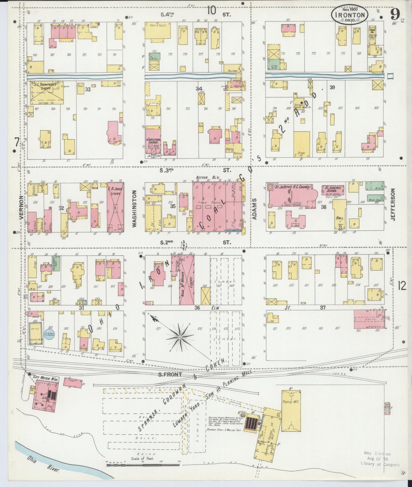Sanborn Fire Insurance Map from Ironton, Lawrence County, Ohio (1900), Sheet #0009 - Historic Sanborn Fire Insurance Map Print, vintage old map wall art, antique decor, genealogy gift, Ohio Ohio map