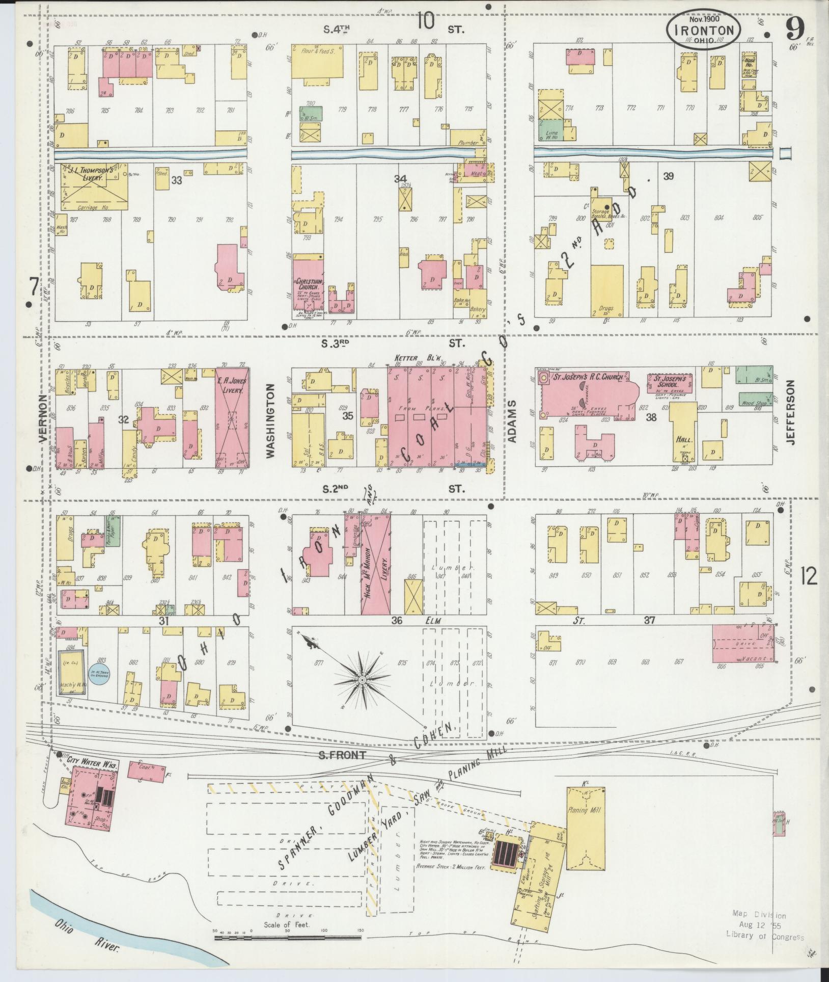 Sanborn Fire Insurance Map from Ironton, Lawrence County, Ohio (1900), Sheet #0009 - Historic Sanborn Fire Insurance Map Print, vintage old map wall art, antique decor, genealogy gift, Ohio Ohio map