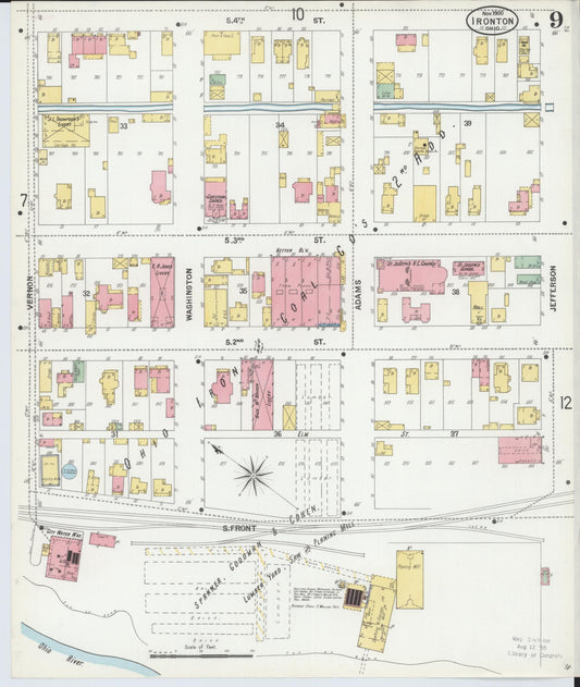 Sanborn Fire Insurance Map from Ironton, Lawrence County, Ohio (1900), Sheet #0009 - Historic Sanborn Fire Insurance Map Print, vintage old map wall art, antique decor, genealogy gift, Ohio Ohio map