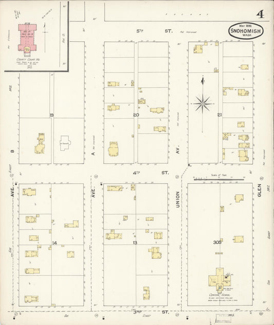 Sanborn Fire Insurance Map from Snohomish, Snohomish County, Washington (1892), Sheet #0004 - Historic Sanborn Fire Insurance Map Print, vintage old map wall art, antique decor, genealogy gift, Washington Washington map