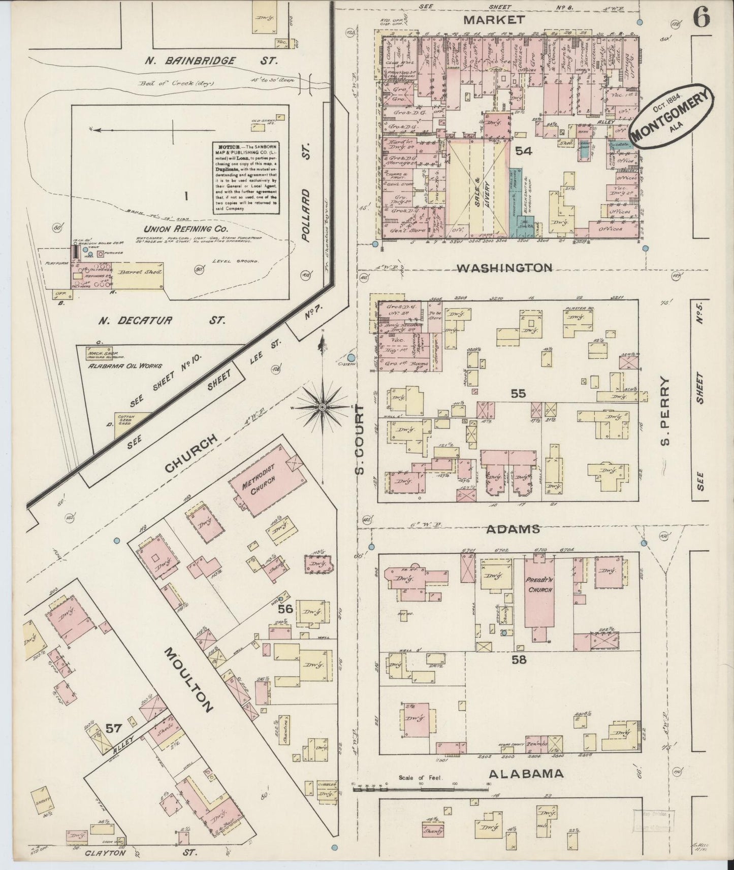 Sanborn Fire Insurance Map from Montgomery, Montgomery County, Alabama (1884), Sheet #0006 - Complete Map Set gallery image, historic Sanborn map, vintage wall art, Alabama Alabama