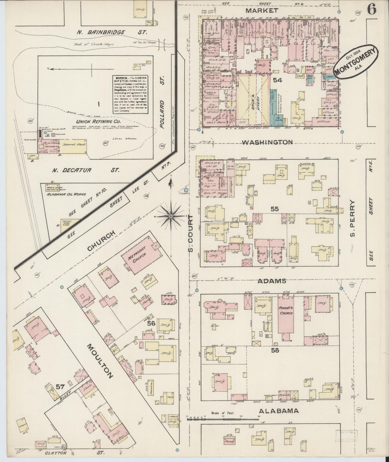 Sanborn Fire Insurance Map from Montgomery, Montgomery County, Alabama (1884), Sheet #0006 - Complete Map Set gallery image, historic Sanborn map, vintage wall art, Alabama Alabama