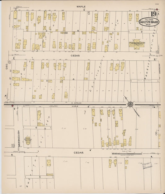 Sanborn Fire Insurance Map from Sault Sainte Marie, Chippewa County, Michigan (1922), Sheet #0019 - Historic Sanborn Fire Insurance Map Print, vintage old map wall art, antique decor, genealogy gift, Michigan Michigan map