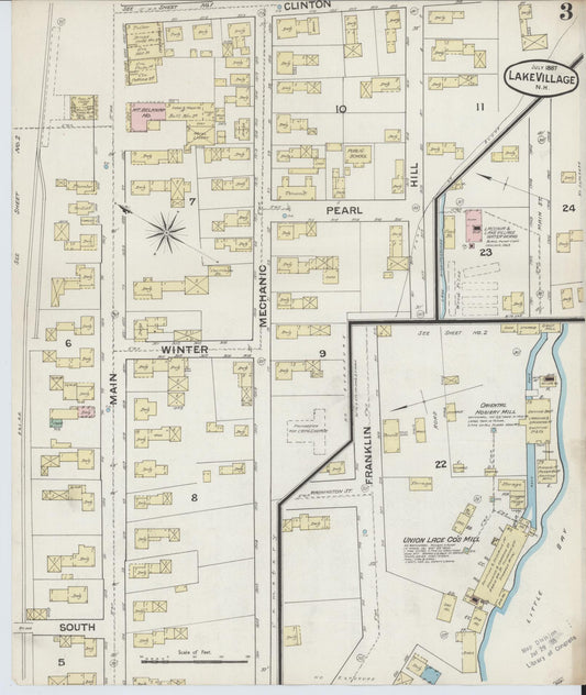 Sanborn Fire Insurance Map from Lake Village, Belknap County, New Hampshire (1887), Sheet #0003 - Historic Sanborn Fire Insurance Map Print, vintage old map wall art, antique decor, genealogy gift, New Hampshire New Hampshire map