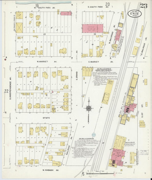 Sanborn Fire Insurance Map from Enid, Garfield County, Oklahoma (1911), Sheet #0023 - Historic Sanborn Fire Insurance Map Print, vintage old map wall art, antique decor, genealogy gift, Oklahoma Oklahoma map