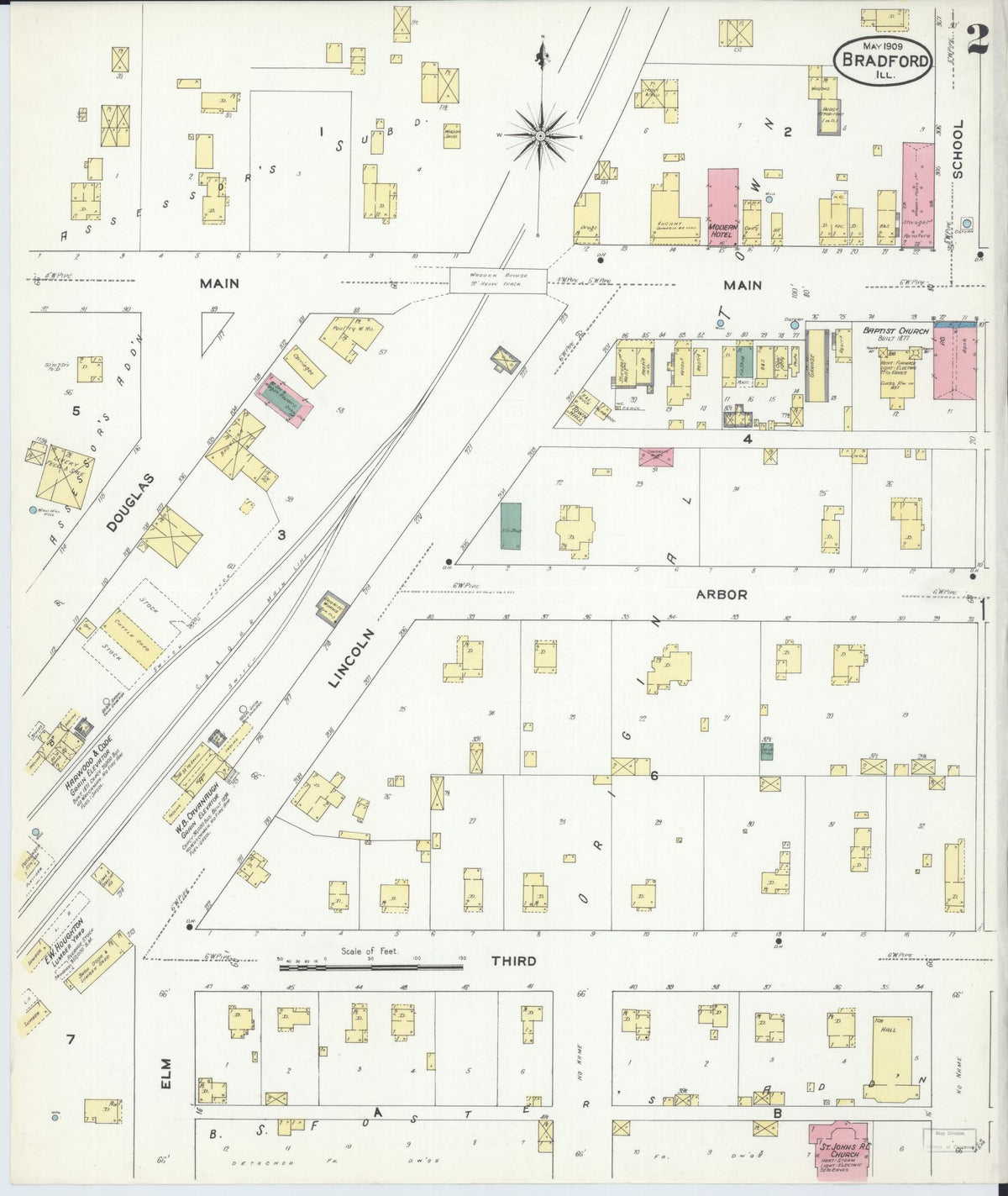 Sanborn Fire Insurance Map from Bradford, Stark County, Illinois (1909), Sheet #0002 - Complete Map Set gallery image, historic Sanborn map, vintage wall art, Illinois Illinois