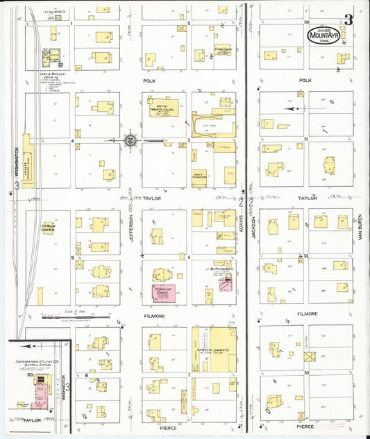 Sanborn Fire Insurance Map from Mount Ayr, Ringgold County, Iowa (1919), Sheet #0003 - Historic Sanborn Fire Insurance Map Print, vintage old map wall art