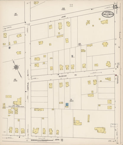 Sanborn Fire Insurance Map from Englewood, Bergen County, New Jersey (1922), Sheet #0015 - Historic Sanborn Fire Insurance Map Print, vintage old map wall art, antique decor, genealogy gift, New Jersey New Jersey map